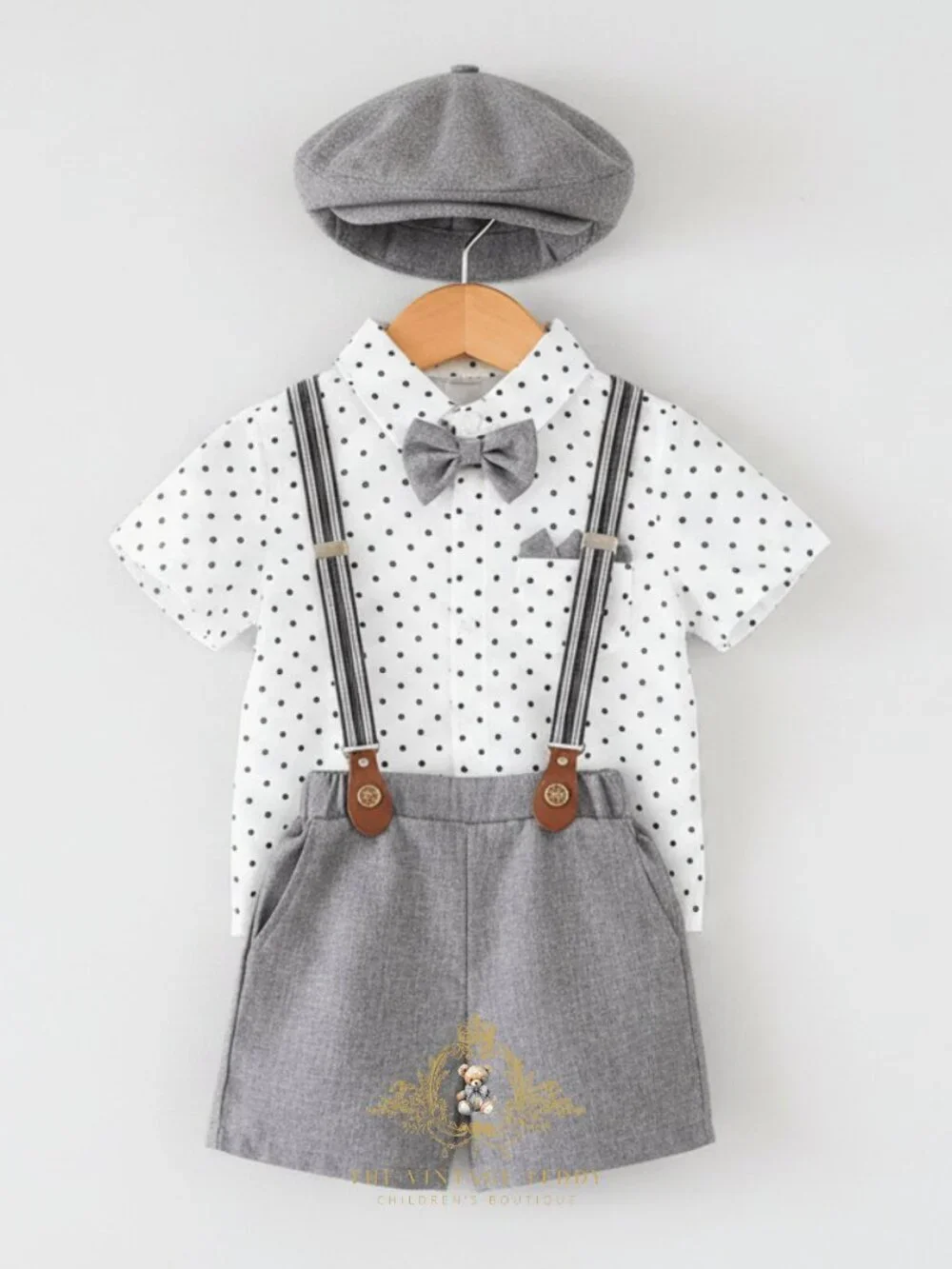 NWT Handsome Boys Oxford Button Down Shirt Shorts Bow Tie Kids Matching Set 1-2T